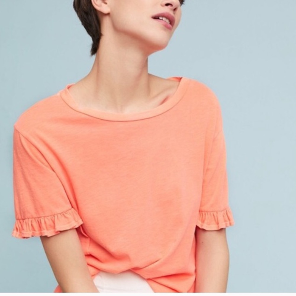 Anthropologie | Sundry Neon T- Shirt Ruffle sleeve